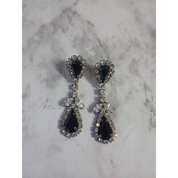 Silver Tone Rhinestone Earrings - Picture 1 of 3